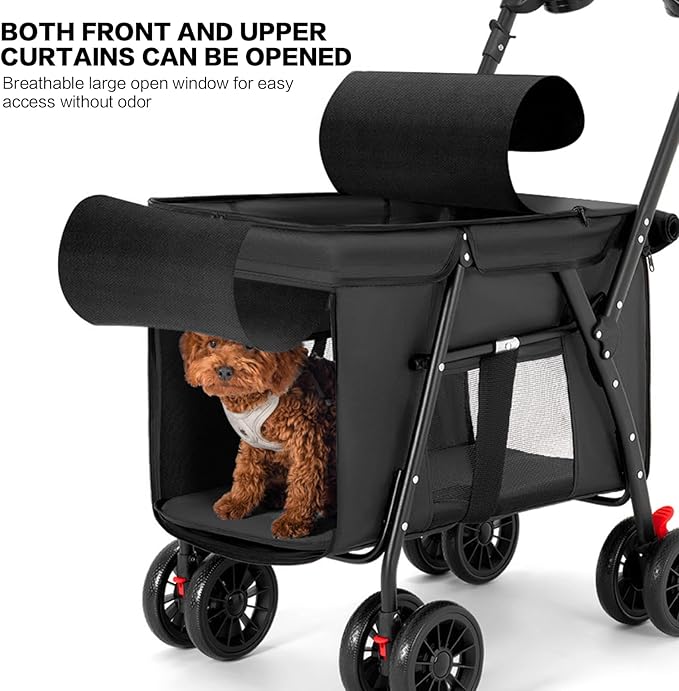 Pet Stroller Cat Dog Stroller Travel Folding Pet Carriers（Black）-Mewly Pet