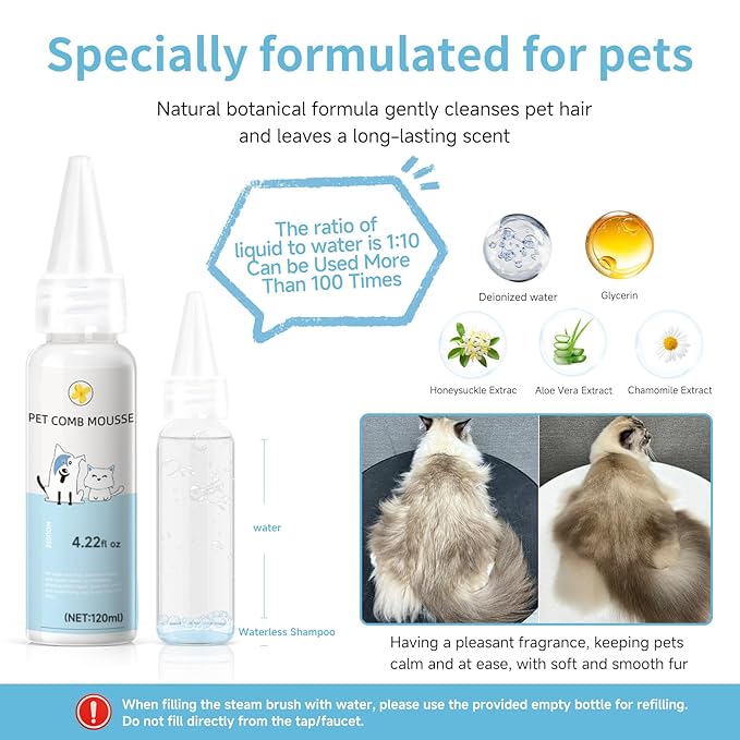 Pet Steam Brush for Dog & Cat – 3-in-1 Spray Hair Removal Comb – Steam Brush for Shedding & Grooming – Spritz Defur Comb – Includes Ear Wipes-Mewly Pet