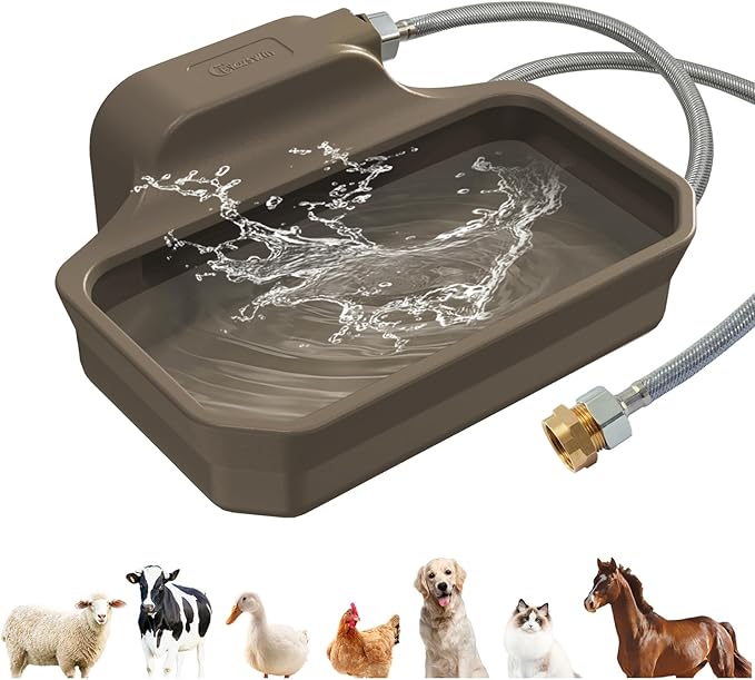135OZ Automatic Water Dispenser for Dogs Patented Automatic Dog Water Bowl Fit 3/4'' GHT Male Faucet Outdoor Large Dog Water Bowl Include Water Hose Copper Connector Large Drinking Area Brown-Mewly Pet