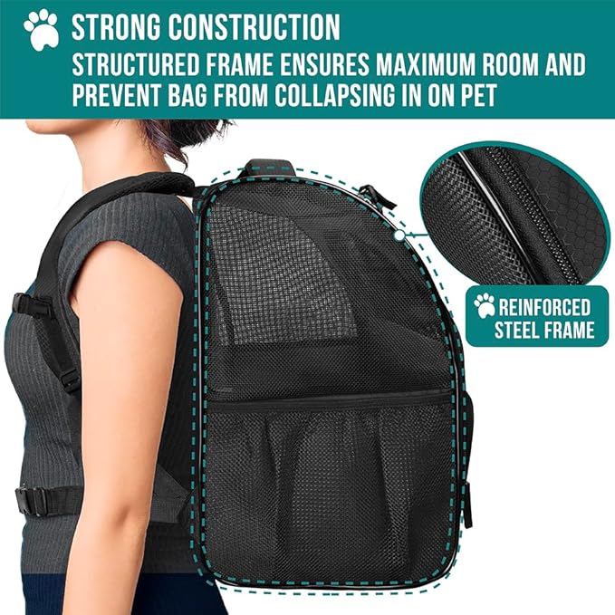 PetAmi Dog Backpack Carrier for Small Large Cat, Pet, Puppy, Ventilated Pet Hiking Backpack Travel Bag, Airline Approved Cat Backpack Carrier, Camping Biking Dog Bag Up to 18lbs Pet, Black-Mewly Pet