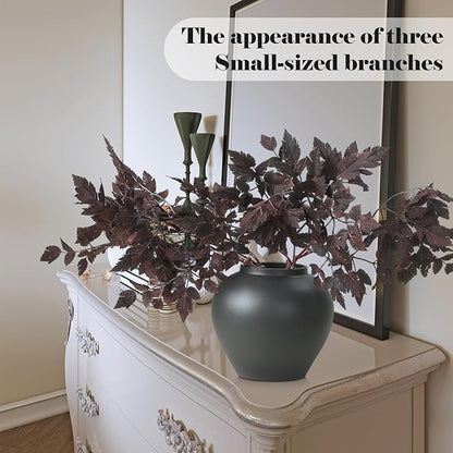 Lyrow 3 Pack Artificial Cimicifuga Plant Leaf Spray Faux Plum Cimicifuga Ramosa Leaf Branch Faux Fall Spray Silk Plants for Home Vase Wedding Garden Farmhouse Table Mantel Decor (18 Inches)