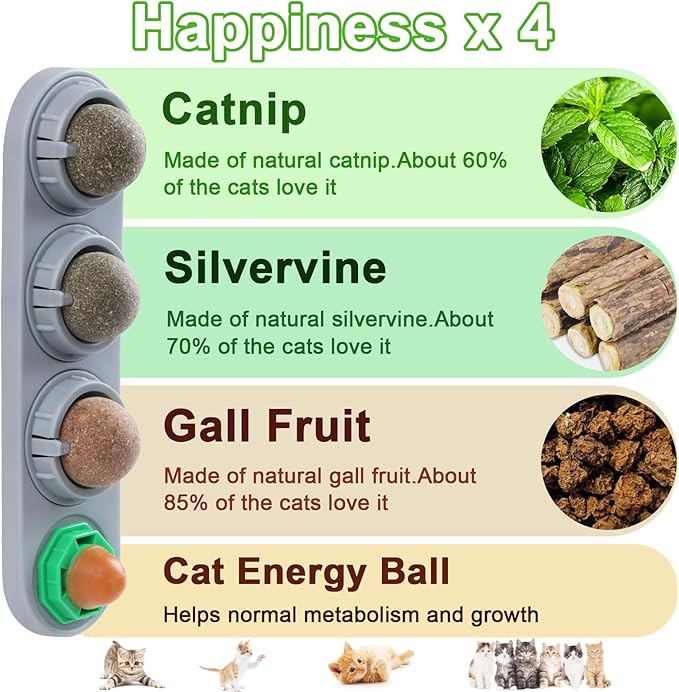 CCINEE Catnip Balls for Cats Wall Catnip Toys Edible Cat Toys for Cat Lick Safe Healthy Kitten Chew Toys Teeth Cleaning Dental Cat Toys(4 Flavor)-Mewly Pet