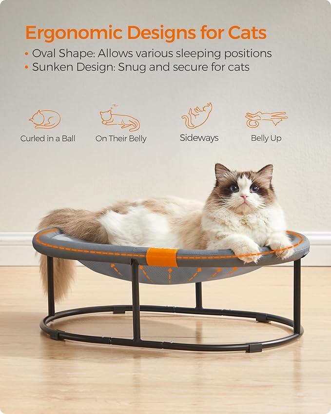 Feandrea Pet Bed, Cat Hammock, Elevated Cat Bed for Multiple Cats, with Removable Washable Mesh, for Pets up to 28 lb, Oval, Gray UPCB002G01-Mewly Pet