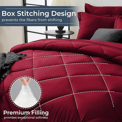 HEVUMYI Red Twin-XL Comforter Set - 5-Piece All Season Bed in a Bag Twin-XL, Ultra Soft Bedding Set with Comforter, Flat Sheet, Fitted Sheet, Pillowcases, Pillow Shams