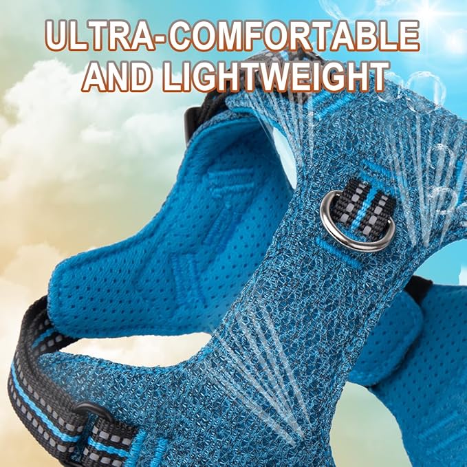 BARKBAY Dog Harness, Reflective Adjustable Step-in Vest Harness, Blue/Black, XXS-Mewly Pet