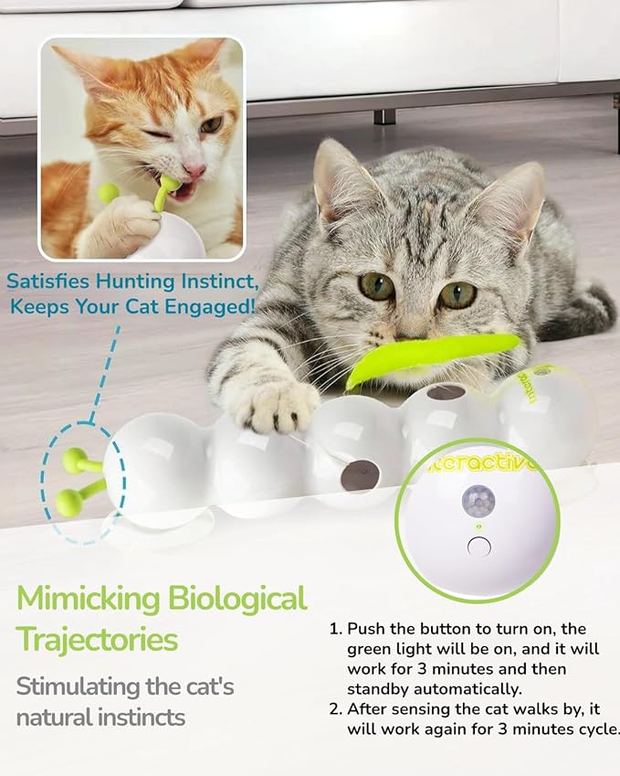 Interactive Caterpillar Cat Toy, Motion Sensor, Simulation of Biological Trajectory, ABS, USB Rechargeable, Stable Suction Cup, Cat Feather Toys for Indoor Cats, Caterpillar Smart Toy with 2 Tails-Mewly Pet