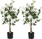 Artificial Rose Flower Trees 2 Pack- 38’’ Lifelike Plant in Pot with White Flowers Decorative Rose Trees for Home, Office, Wedding, and Event Decor, White