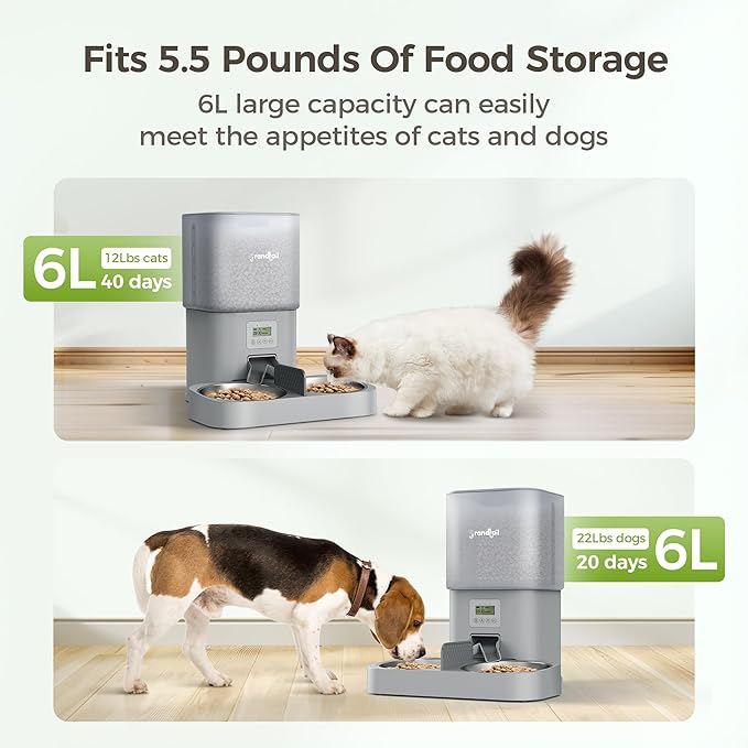 Automatic Cat Feeder for Pets, Programmable Meal Dispenser, for Timed Meals for Up to Cats & Dogs Including Dual Power Supply, and Capacity for 4 Meals Daily-Mewly Pet