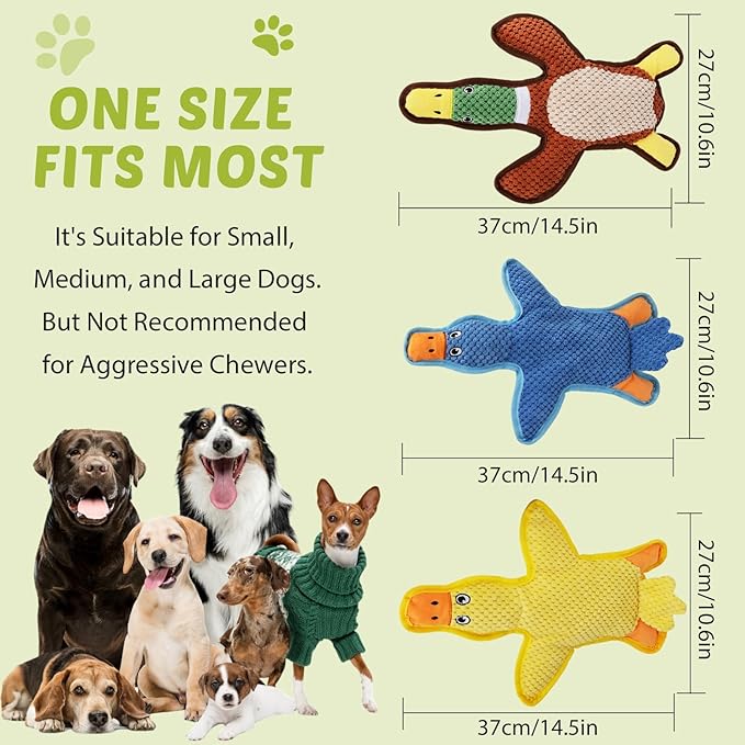Dog Toys 3-Pack Cute Duck Shapes Puppy Toys No-Stuffing Squeaky and Crinkle Interactive Dog Chew Toy for Small to Large Breeds-Mewly Pet