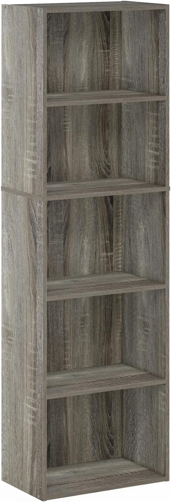 Furinno LUDER Book Shelf, 5-Tier Bookshelf, Bookcase, 9.4" x 15.8" x 52", for Living Room, Bedroom, Home Office, French Oak
