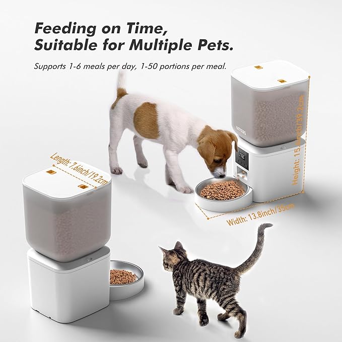 Automatic Dog Feeder - 8L/34 Cups Large Capacity Automatic Cat Food Dispenser with LCD Screen, Large Food Tray, Battery Operated, Timed Cat Feeder, Up to 50 Portions 6 Meals Per Day, Keeps Fresh-Mewly Pet