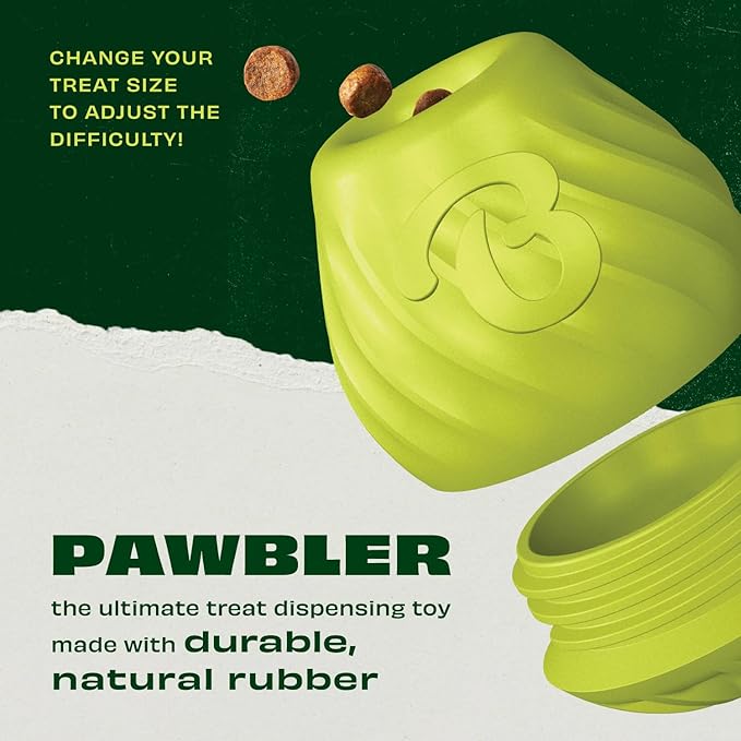 Benebone Pawbler - Natural Rubber Interactive Enrichment Treat and Kibble Dispensing Dog Toy – Great for Boredom - Medium/Large-Mewly Pet