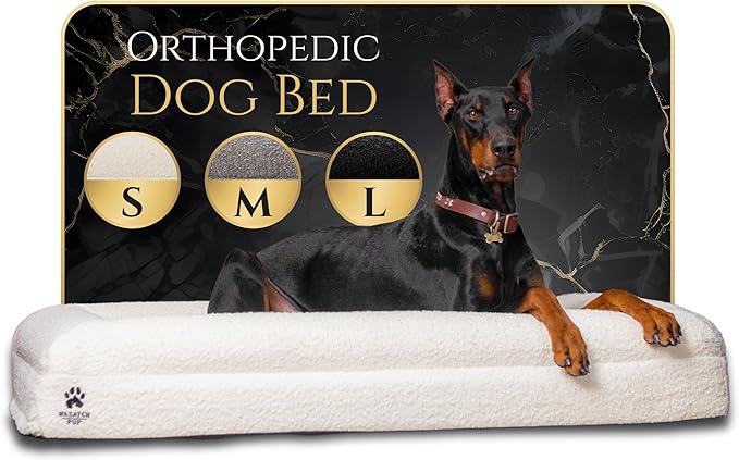 Luxury Boucle Fabric Orthopedic Dog Bed with Memory Foam | Breathable Comfort and Washable Dog Couch Bed with Waterproof Liner & Cover | Sofa Beds for Medium Dogs - Bone 37"x30"x7.7"-Mewly Pet