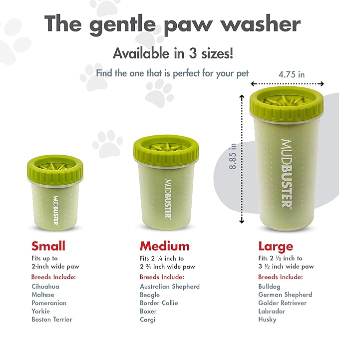 Dexas MudBuster Portable Dog Paw Cleaner, Green Large Paw Cleaning Solution for Premium Pet Supplies-Mewly Pet