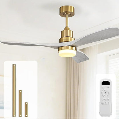 Sofucor Low Profile Ceiling Fan with Lights Remote Control 52 Inch Flush Mount Ceiling Fan Modern Wood Blade Fan for Bedroom Living Room Indoor Outdoor Farmhouse Patio, Grey Gold