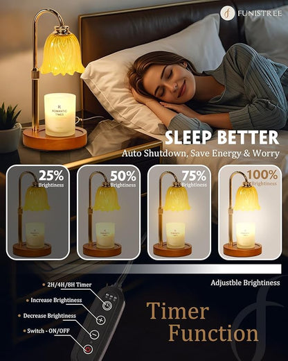 Candle Warmer Lamp, Gold Candle Lamp Warmer with Timer & Dimmer with 2 Bulbs, Dimmable, Christmas Gifts for Women Mom, House Warming Gifts New Home Bedroom Decor, Height Adjustable