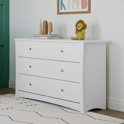 Storkcraft Crescent 6-Drawer Dresser (White) – GREENGUARD Gold Certified, White Dresser for Bedroom, Kids & Nursery Storage Chest, Safety Interlocking Drawers, Pre-Installed Tracks, Kids Chest