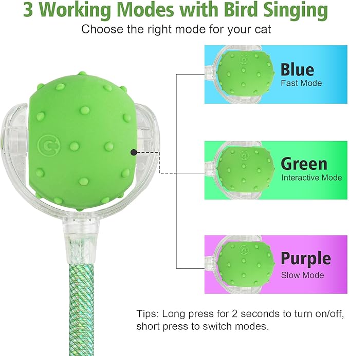 Interactive Cat Toys Ball for Indoor Cats, Automatic Agile Rolling Cat Ball with Elastic Mesh Tail, Bird Chirping & Motion Activated, 2 Tail Accessories, Kitten Toy for Bored (Green)-Mewly Pet