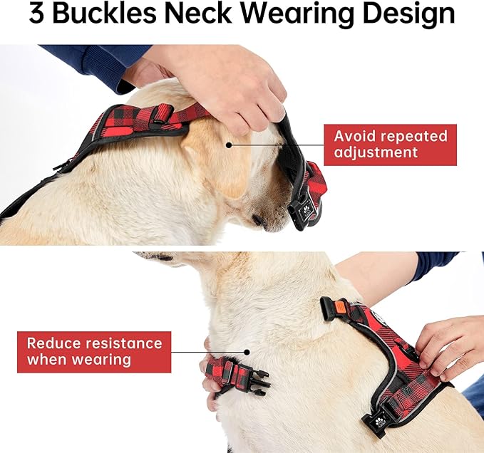 IVY&LANE No Pull Dog Harness with Leash Set, Reflective No Choke Pet Vest,Adjustable Oxford Dog Vest Harness with Easy Control Handle for Large Dogs (Checkered Red,L)-Mewly Pet