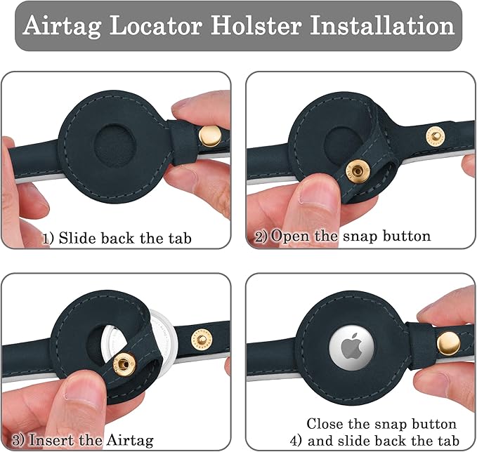 OOPSDOGGY Rolled Leather Dog Collar with Airtag Holder - Reflective Round Airtag Dog Collar - Soft Tracking Pet Collar for Small Dogs Puppy Cats Kitten (Denim, XS, 8"-11")-Mewly Pet