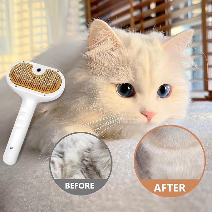 Pet Steam Brush for Dog & Cat – 3-in-1 Spray Hair Removal Comb – Steam Brush for Shedding & Grooming – Spritz Defur Comb – Includes Ear Wipes-Mewly Pet