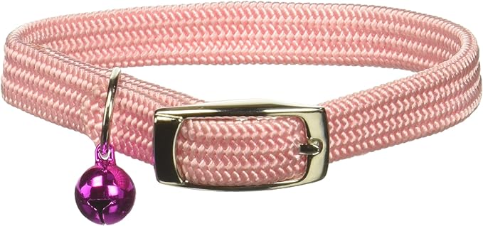 Kool Kat Elastic Cat Safety Collar with Bell, Pink, 10"-Mewly Pet