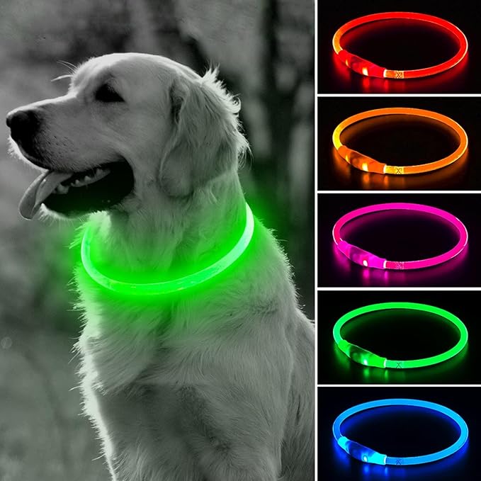 BSEEN Light Up Dog Collar - LED Dog Collar Rechargeable, Glowing Pet Collars for Small Medium Large Dogs, TPU Cuttable Lighted Puppy Collar, Safety Dog Lights for Night Walking (Green 70cm)-Mewly Pet