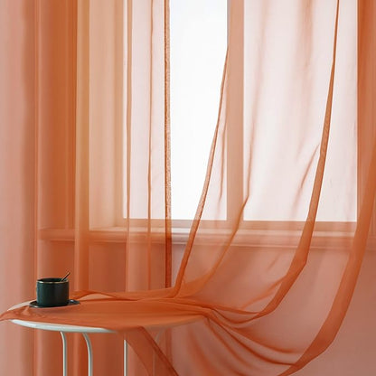 DUALIFE Burnt Orange Sheer Curtains 96 Inch Length for Bedroom 2 Panels Elegant Terracotta Grommet Top Drapes Sheer Curtain Panels for Living Room 52x96 Inches 8 FT Rust Red