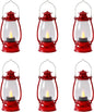 Red Mini Lanterns(12 Pcs-5.1in) with Flickering LED Candle Lights, Vintage Small Western Lanterns for Table Centerpiece, Indoor & Outdoor Christmas Tree Ornaments, Camping Party Decorations