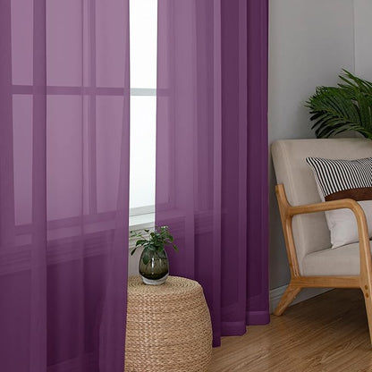 OWENIE Plum Sheer Curtains 63 Inches Long 2 Panels Set, Light Filtering Voile Fimly Sheer Curtains & Drapes for Living Room Bedroom, 2pcs, Plum, Each 42" W x 63" L Inch