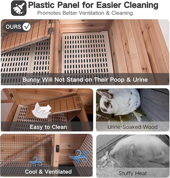 Guinea Pig Cages with Anti Chewing Edges and Cool Zinc Plate, Indoor Rabbit Hutch with Hideout and PVC Platform, Elevated Legs Hamster Cage 36.6" L (Nature)-Mewly Pet