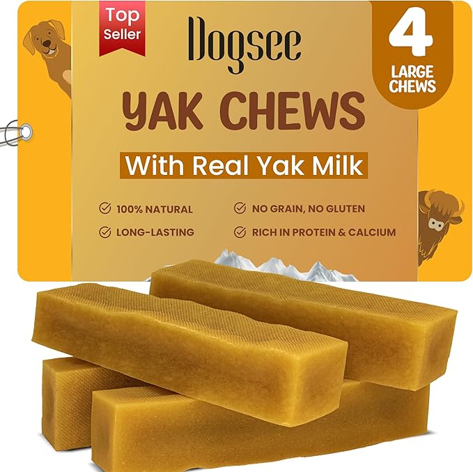 Dogsee Original Yak Cheese Himalayan Dog Chews 1lb (Large - 4 Bars) | 100% All Natural | Dog Treats Large Breed | Dog Chews Long Lasting for Aggressive Chewers | High Protein Dental Sticks-Mewly Pet