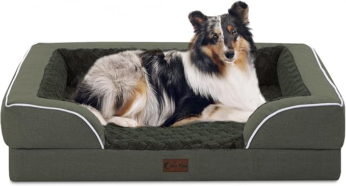 Orthopedic Dog Beds for Large Dogs, Waterproof Memory Foam Dogs Bed with Sides, Non-Slip Bottom and Egg-Crate Foam Big Dog Sofa with Removable Washable Cover(Large,Dark Green)-Mewly Pet