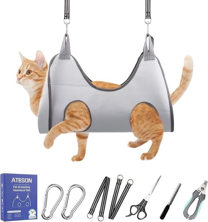 Pet Grooming Hammock Harness for Small Dogs & Cats Nail Trimming, Dog Sling for Cutting Nails, Dog Hanging Holder Hanger with Nail Clippers, Nail File, Scissors-Mewly Pet