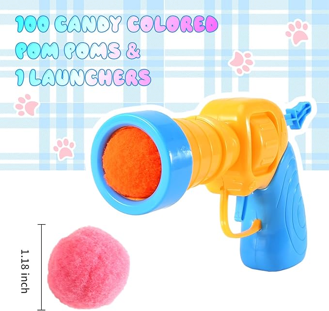 21Pcs Cat Ball Toy Launcher - Includes 20 Colorful Plush Cat Balls and Exciting Launcher Set，Funny Interactive Cat Toys for Bored Indoor Adult Cats, Cute Kitten Kitty Toys-Mewly Pet