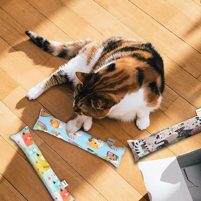 BINGPET 3 Pcs Catnip Toy Cat Kicker Toys, Durable and Bite Resistant Cat Chew Toy, Filled with Natural Catnip, Indoor Kitty Kick Pillow Toy with Cute Printing-Mewly Pet