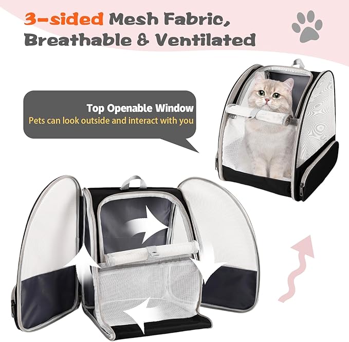 Cat Backpack Carrier,Pet Carrier Airline Approved for Small Dog Cat Puppy Kitten Bunny,Ventilated Mesh Design Animal Backpack for Hiking Camping Travel Bag (Black)-Mewly Pet