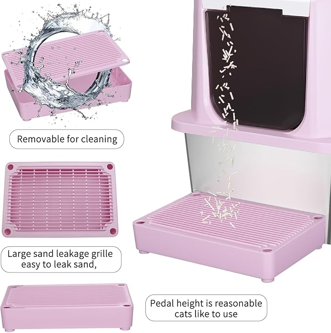 RIZZARI Stainless Steel Cat Litter Box, Semi-Enclosed with Raised Edges, Anti-Leakage & Odorless, Large for Small to Large Cats (Deep Pink, 23.8" L*15.9" W*18" H)-Mewly Pet