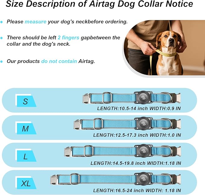 Waterproof Airtag Dog Collar - Nylon Collar with Durable Airtag Holder, Reflective&Anti-Lost with Safety Metal Buckle, Soft Padded Adjustable for Small Medium Large Dogs Blue S-Mewly Pet