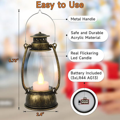 12Pcs Mini Lantern for Halloween Decor, 6Inch Small Lanterns for Western Garden Camping Party Decorations, Vintage Candleholders Table Centerpiece, Forest Christmas Wedding Decorations (Brass)