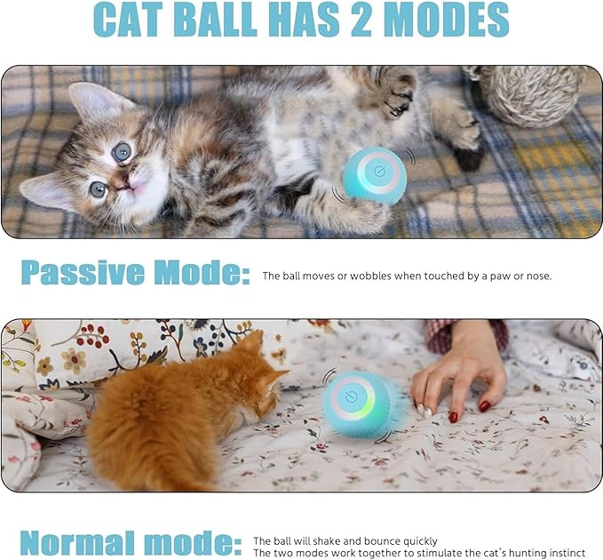 Power Ball 2.0 Interactive Cat Toy, Smart Automatic Rolling Ball for Indoor Cats, USB Charging (Pink & Blue)-Mewly Pet