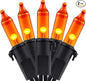 YULETIME Orange String Lights with Black Wire, 66 ft 200 Count UL Certified Christmas Light, Pack of 2 Sets 33 ft 100 Light Set for Halloween Fall Holidays (Orange)