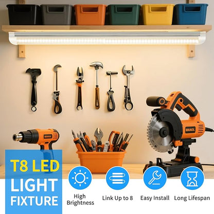 CNSUNWAY LED Shop Light 2FT, 20W 3000LM, 3000K Warm White, T8 LED Tube Lights, Ceiling and Utility Shop Lights, Linkable Light Fixture for Room, Garage, Workbench, ETL Listed (Pack of 2)
