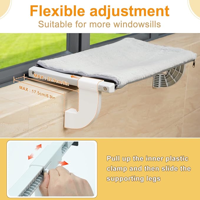 Sunhoo Cat Window Perch Hammock Kitty Bed for Windowsill Bedside Large Cats Shelf Seat Inside with Adjustable Ledge Sturdy Removable Cover Easy Assembly No Suction No Drill Hold 40lbs 22 * 13.58in(S)-Mewly Pet