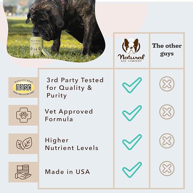 Natural Dog Company Hip & Joint Chews for Dogs with Glucosamine for Dogs + Chondroitin, MSM & Turmeric, Supports Mobility & Reduces Discomfort, Stiffness, Natural Pain Relief Joint Supplement. 180 Ct-Mewly Pet