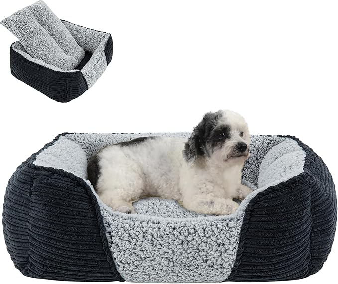 Miguel Washable Dog Bed with Removable Cushion for Medium Small Dogs, Easy to Wash Pet Sofa Bed with Side, Rectangle Bolster Cat Bed Calming Cuddle Puppy Bed with Anti-Slip Bottom, Black 25 Inch-Mewly Pet