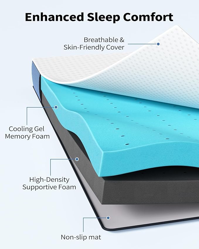 PERLECARE 3 Inch Firm Mattress Topper King Size, Cooling Gel-Infused & Bamboo Charcoal Memory Foam Bed Topper for Pressure Relief, High-Density Mattress Pad with Removable Cover, CertiPUR-US Certified