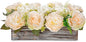 DILATATA Flower Arrangement with Wooden Vase 14" Artificial Flowers in Pot - Fake Flowers Roses Peonies Hydrangeas in Wooden Vase Potted Flower Centerpieces for Table Decor Living Room - Pale Yellow