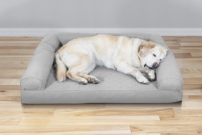 Furhaven Cooling Gel Dog Bed for Large Dogs w/ Removable Bolsters & Washable Cover, For Dogs Up to 95 lbs - Quilted Sofa - Silver Gray, Jumbo/XL-Mewly Pet