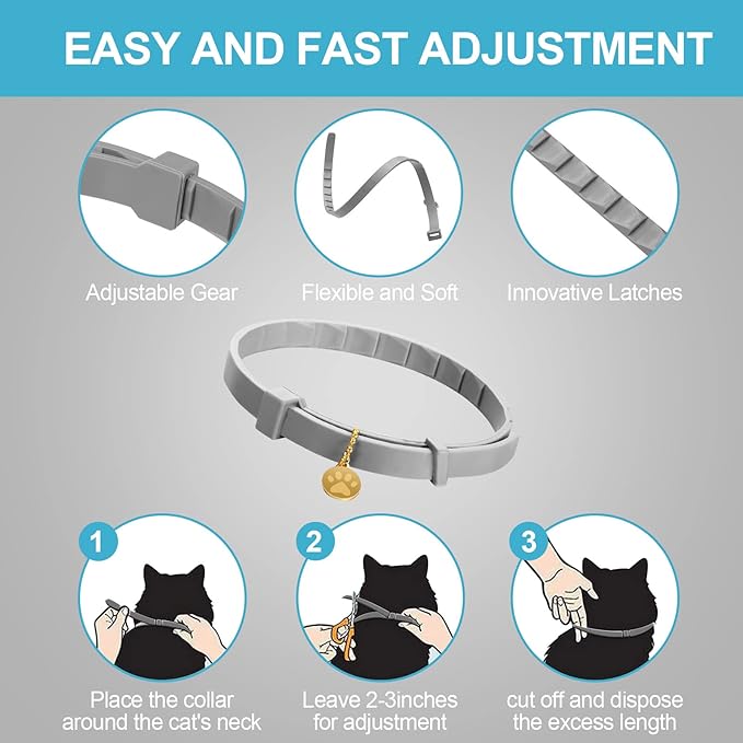 4 Pcs Cat Calming Collar Adjustable Lavender Scent Relaxing Cat Collar with 2 Pendant for Puppies Reduce Stress Aggression Anxious, up to 15 Inches(Grey, Silver)-Mewly Pet